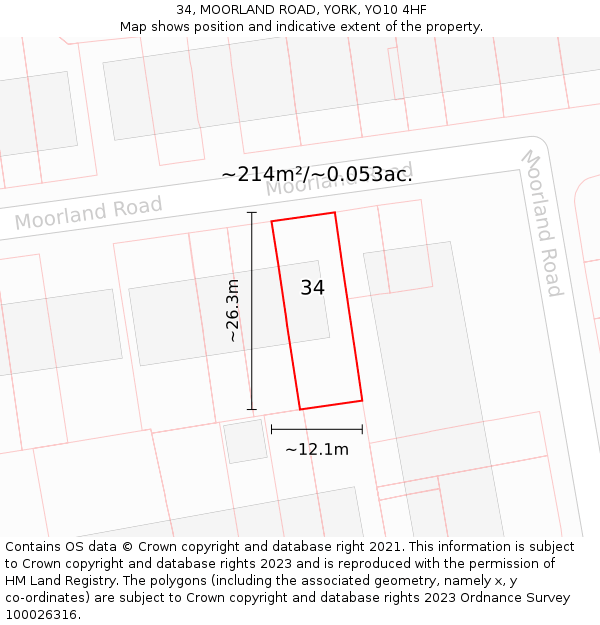 34, MOORLAND ROAD, YORK, YO10 4HF: Plot and title map