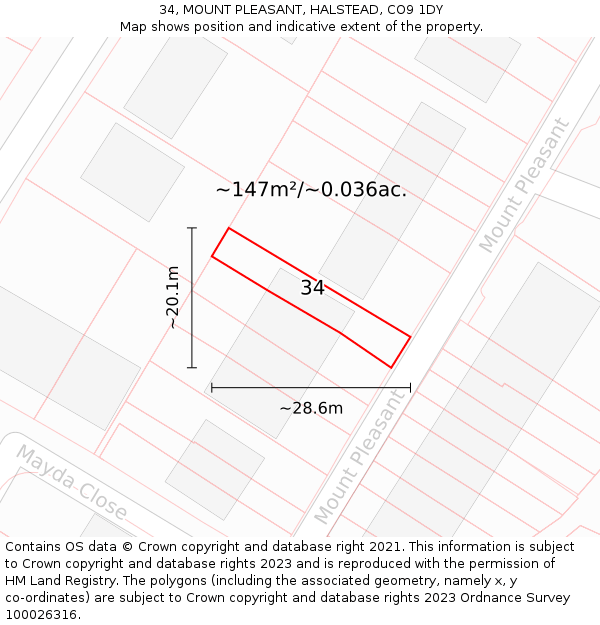 34, MOUNT PLEASANT, HALSTEAD, CO9 1DY: Plot and title map