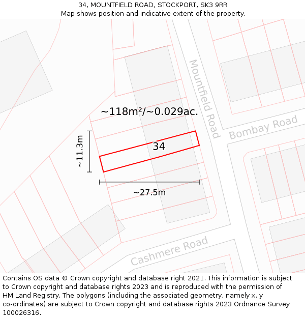 34, MOUNTFIELD ROAD, STOCKPORT, SK3 9RR: Plot and title map