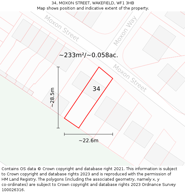 34, MOXON STREET, WAKEFIELD, WF1 3HB: Plot and title map