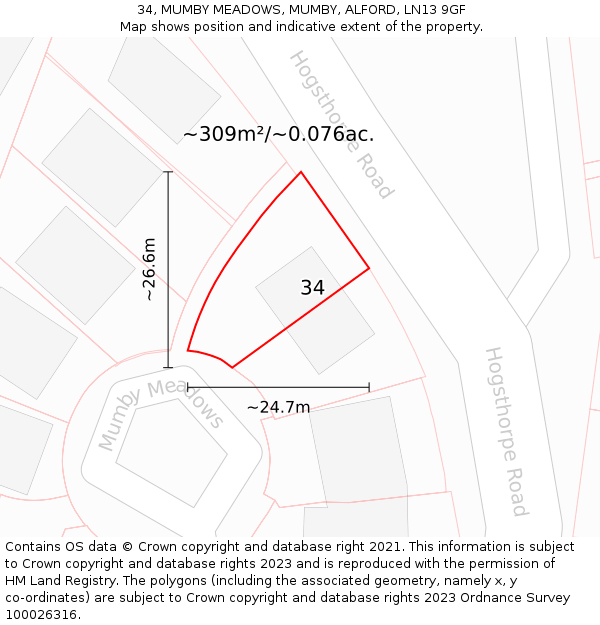 34, MUMBY MEADOWS, MUMBY, ALFORD, LN13 9GF: Plot and title map