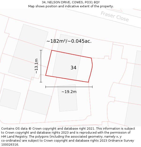 34, NELSON DRIVE, COWES, PO31 8QY: Plot and title map