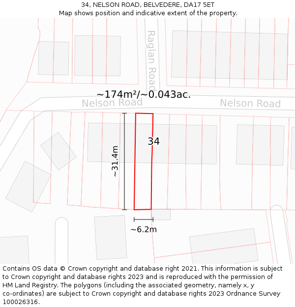 34, NELSON ROAD, BELVEDERE, DA17 5ET: Plot and title map