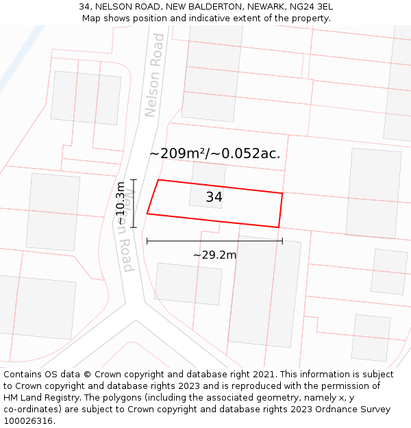 34, NELSON ROAD, NEW BALDERTON, NEWARK, NG24 3EL: Plot and title map