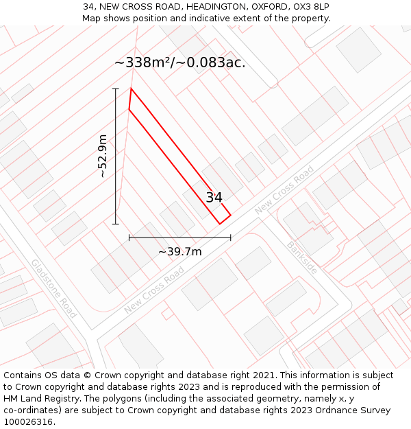 34, NEW CROSS ROAD, HEADINGTON, OXFORD, OX3 8LP: Plot and title map