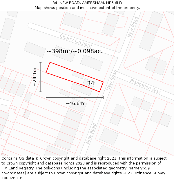 34, NEW ROAD, AMERSHAM, HP6 6LD: Plot and title map