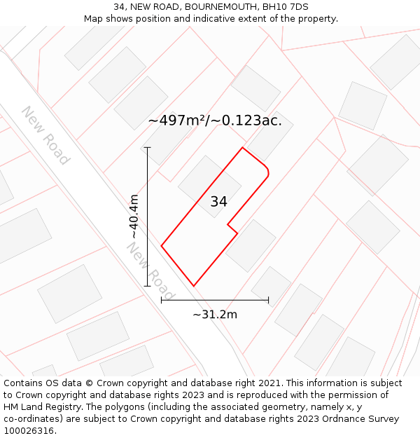 34, NEW ROAD, BOURNEMOUTH, BH10 7DS: Plot and title map