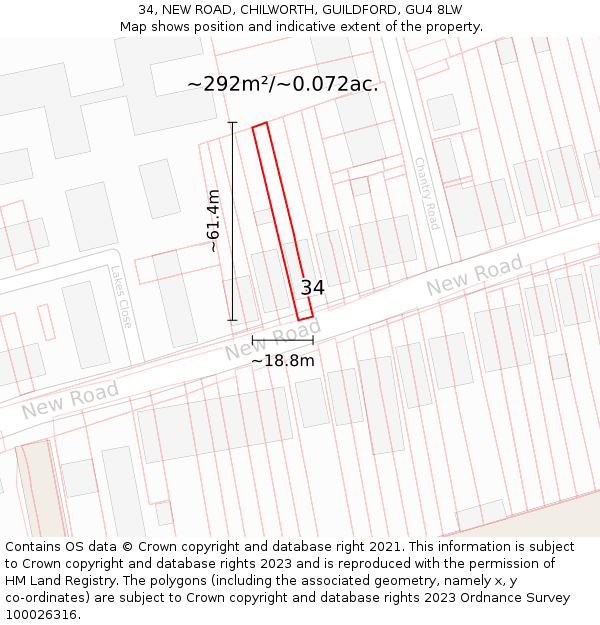 34, NEW ROAD, CHILWORTH, GUILDFORD, GU4 8LW: Plot and title map