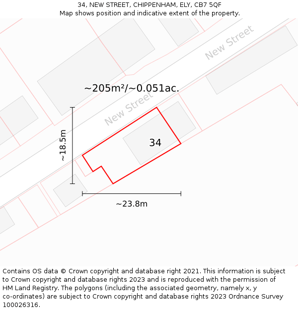 34, NEW STREET, CHIPPENHAM, ELY, CB7 5QF: Plot and title map