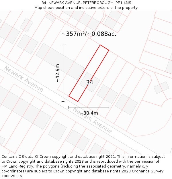 34, NEWARK AVENUE, PETERBOROUGH, PE1 4NS: Plot and title map