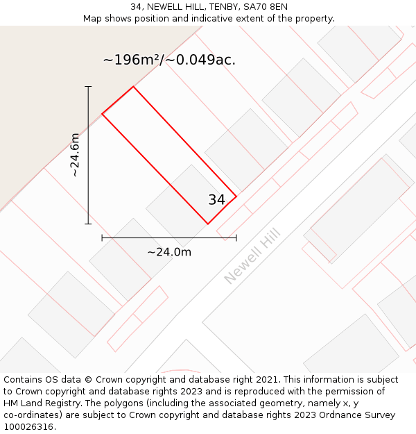 34, NEWELL HILL, TENBY, SA70 8EN: Plot and title map