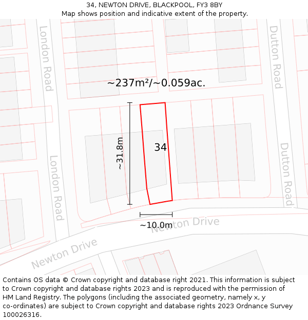 34, NEWTON DRIVE, BLACKPOOL, FY3 8BY: Plot and title map