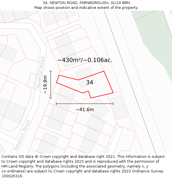 34, NEWTON ROAD, FARNBOROUGH, GU14 8BN: Plot and title map