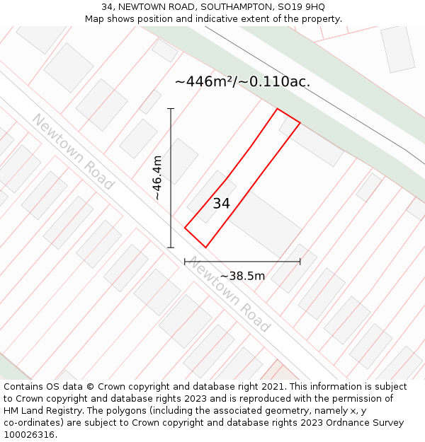 34, NEWTOWN ROAD, SOUTHAMPTON, SO19 9HQ: Plot and title map