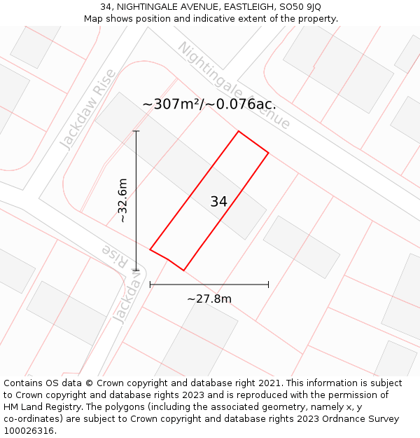 34, NIGHTINGALE AVENUE, EASTLEIGH, SO50 9JQ: Plot and title map