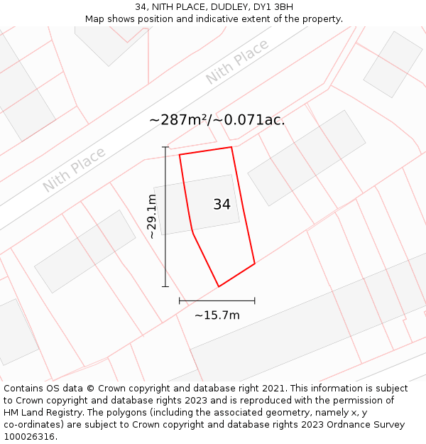 34, NITH PLACE, DUDLEY, DY1 3BH: Plot and title map