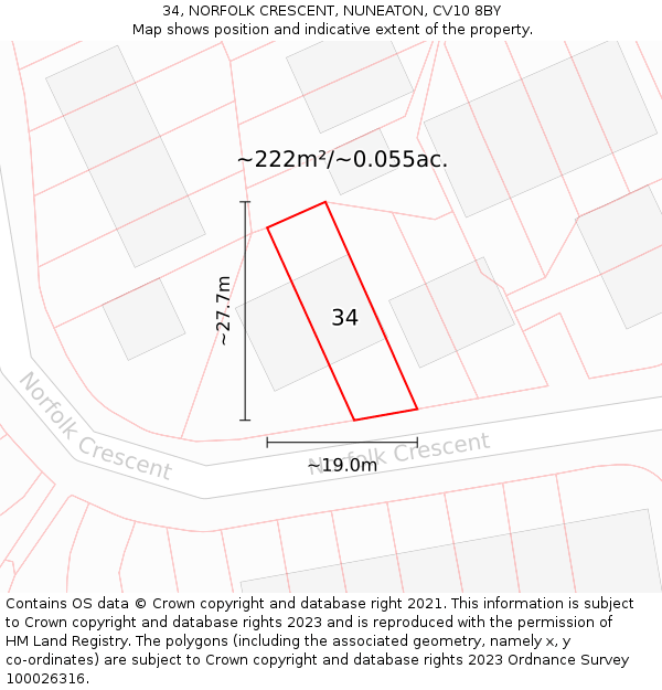 34, NORFOLK CRESCENT, NUNEATON, CV10 8BY: Plot and title map