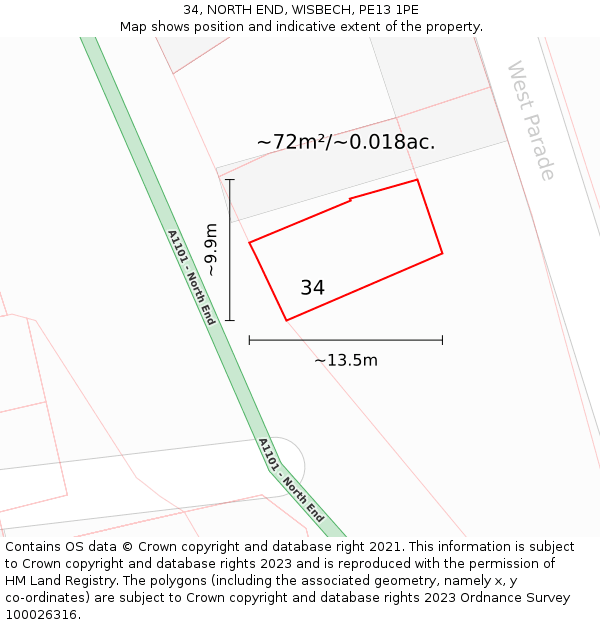 34, NORTH END, WISBECH, PE13 1PE: Plot and title map