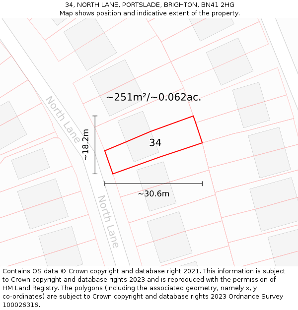 34, NORTH LANE, PORTSLADE, BRIGHTON, BN41 2HG: Plot and title map