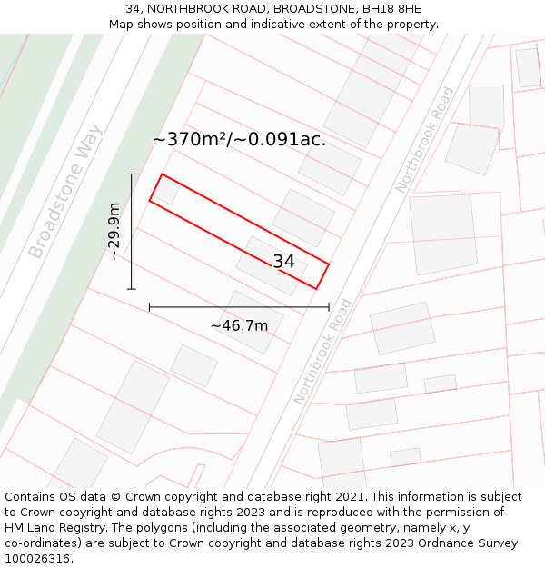 34, NORTHBROOK ROAD, BROADSTONE, BH18 8HE: Plot and title map