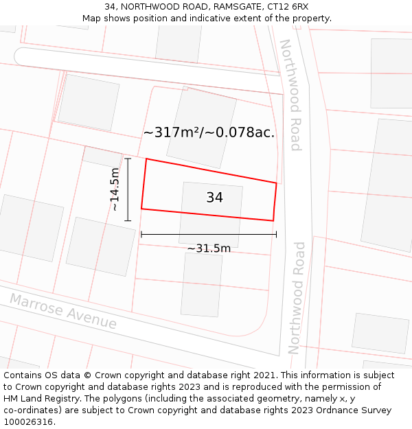 34, NORTHWOOD ROAD, RAMSGATE, CT12 6RX: Plot and title map