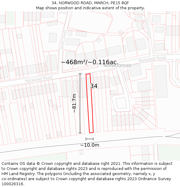 34, NORWOOD ROAD, MARCH, PE15 8QF: Plot and title map