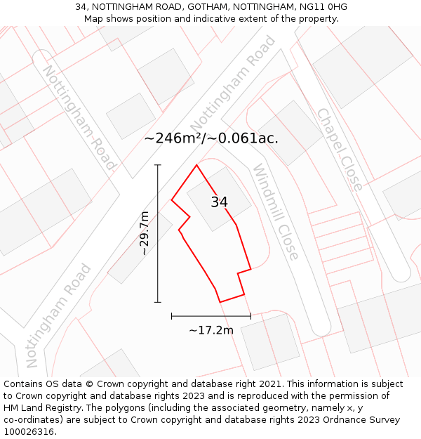 34, NOTTINGHAM ROAD, GOTHAM, NOTTINGHAM, NG11 0HG: Plot and title map