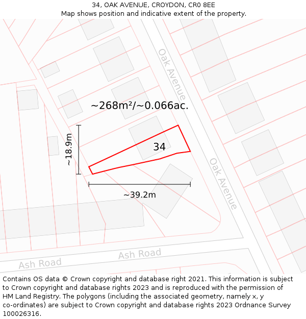 34, OAK AVENUE, CROYDON, CR0 8EE: Plot and title map
