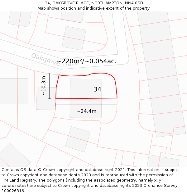 34, OAKGROVE PLACE, NORTHAMPTON, NN4 0SB: Plot and title map