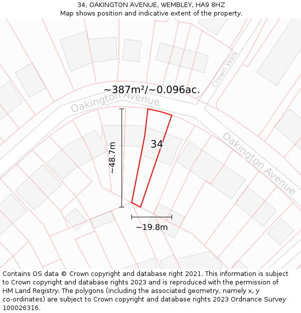 34, OAKINGTON AVENUE, WEMBLEY, HA9 8HZ: Plot and title map