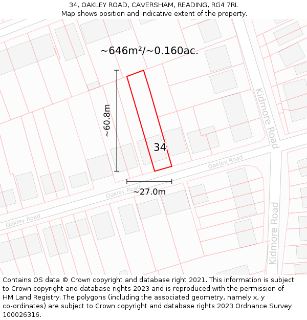 34, OAKLEY ROAD, CAVERSHAM, READING, RG4 7RL: Plot and title map