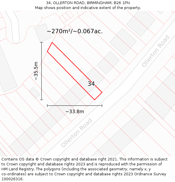 34, OLLERTON ROAD, BIRMINGHAM, B26 1PN: Plot and title map