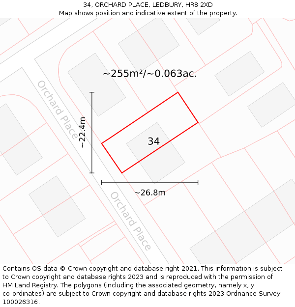 34, ORCHARD PLACE, LEDBURY, HR8 2XD: Plot and title map