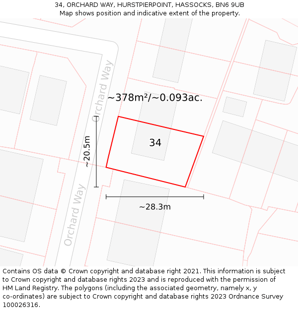 34, ORCHARD WAY, HURSTPIERPOINT, HASSOCKS, BN6 9UB: Plot and title map