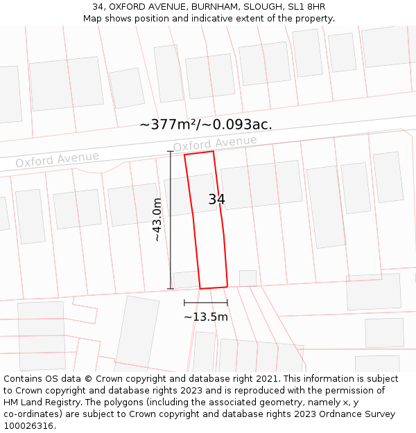 34, OXFORD AVENUE, BURNHAM, SLOUGH, SL1 8HR: Plot and title map