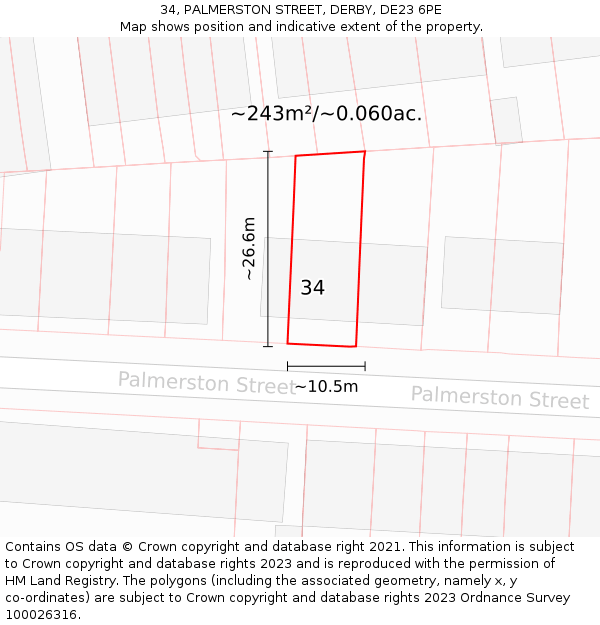 34, PALMERSTON STREET, DERBY, DE23 6PE: Plot and title map