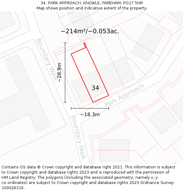 34, PARK APPROACH, KNOWLE, FAREHAM, PO17 5NR: Plot and title map