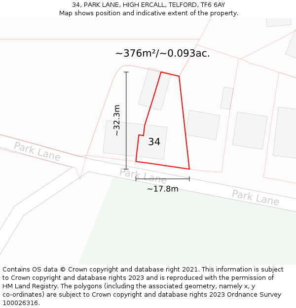 34, PARK LANE, HIGH ERCALL, TELFORD, TF6 6AY: Plot and title map