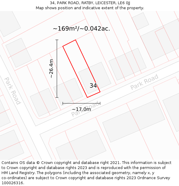 34, PARK ROAD, RATBY, LEICESTER, LE6 0JJ: Plot and title map