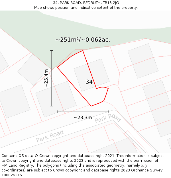 34, PARK ROAD, REDRUTH, TR15 2JG: Plot and title map