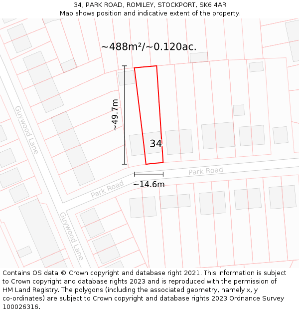 34, PARK ROAD, ROMILEY, STOCKPORT, SK6 4AR: Plot and title map