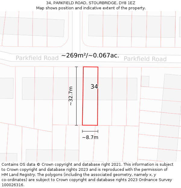 34, PARKFIELD ROAD, STOURBRIDGE, DY8 1EZ: Plot and title map