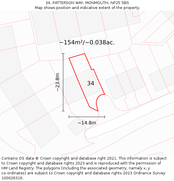 34, PATTERSON WAY, MONMOUTH, NP25 5BS: Plot and title map