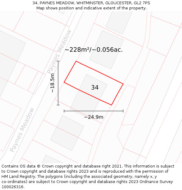 34, PAYNES MEADOW, WHITMINSTER, GLOUCESTER, GL2 7PS: Plot and title map