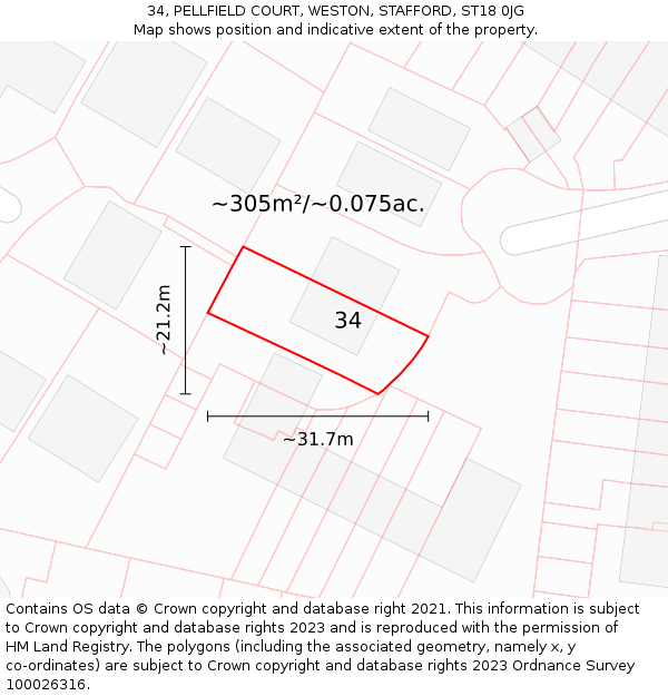 34, PELLFIELD COURT, WESTON, STAFFORD, ST18 0JG: Plot and title map