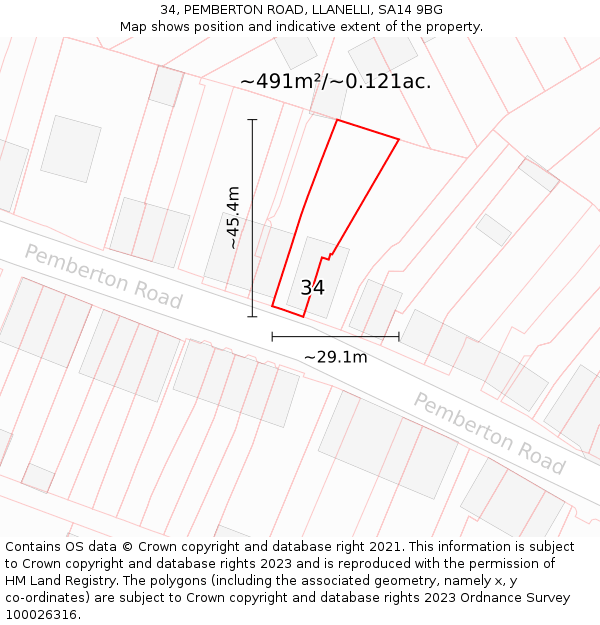 34, PEMBERTON ROAD, LLANELLI, SA14 9BG: Plot and title map