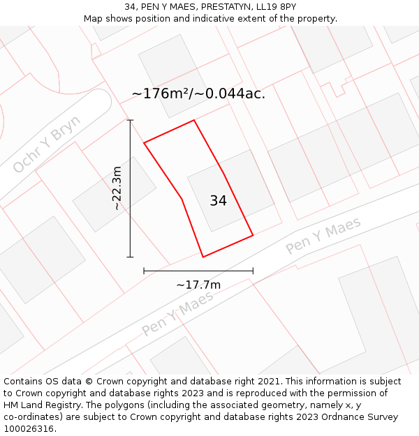 34, PEN Y MAES, PRESTATYN, LL19 8PY: Plot and title map