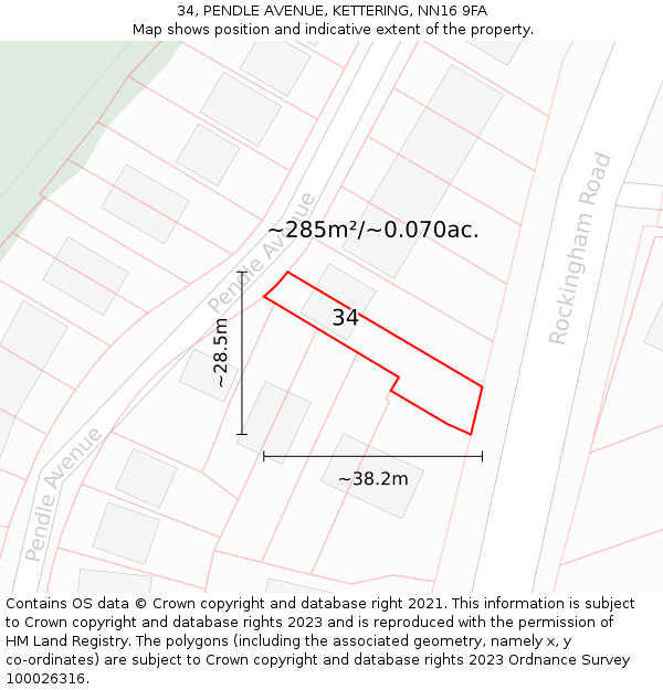 34, PENDLE AVENUE, KETTERING, NN16 9FA: Plot and title map