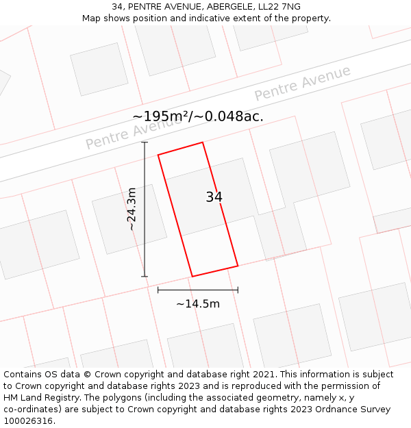 34, PENTRE AVENUE, ABERGELE, LL22 7NG: Plot and title map