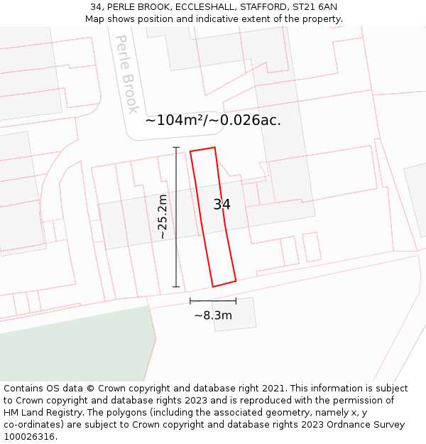 34, PERLE BROOK, ECCLESHALL, STAFFORD, ST21 6AN: Plot and title map